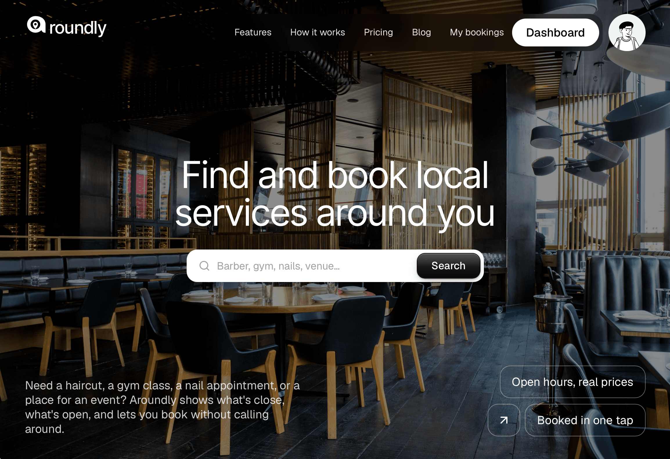 Aroundly landing page, find and book local services around you